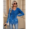 Zeagoo Womens Long Sleeve Tops V Neck Pleated Shirts Dressy Casual Blouses Fall Fashion Tunic Clothes 2026 T-Shirts(Blue Floral)