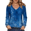 Zeagoo Womens Long Sleeve Tops V Neck Pleated Shirts Dressy Casual Blouses Fall Fashion Tunic Clothes 2026 T-Shirts(Blue Floral)