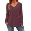 Zeagoo Womens Long Sleeve Tops V Neck Pleated Shirts Dressy Casual Blouses Fall Fashion Tunic Clothes 2026 T-Shirts(Deep Red)