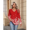 Zeagoo Womens Long Sleeve Tops V Neck Pleated Shirts Dressy Casual Blouses Fall Fashion Tunic Clothes 2026 T-Shirts(Floral Christmas 3)