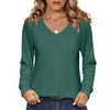 Zeagoo Womens Long Sleeve Tops V Neck Pleated Shirts Dressy Casual Blouses Fall Fashion Tunic Clothes 2026 T-Shirts(Green)