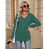 Zeagoo Womens Long Sleeve Tops V Neck Pleated Shirts Dressy Casual Blouses Fall Fashion Tunic Clothes 2026 T-Shirts(Green)