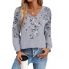 Zeagoo Womens Long Sleeve Tops V Neck Pleated Shirts Dressy Casual Blouses Fall Fashion Tunic Clothes 2026 T-Shirts(Grey-1)