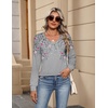 Zeagoo Womens Long Sleeve Tops V Neck Pleated Shirts Dressy Casual Blouses Fall Fashion Tunic Clothes 2026 T-Shirts(Grey-2)