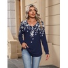 Zeagoo Womens Long Sleeve Tops V Neck Pleated Shirts Dressy Casual Blouses Fall Fashion Tunic Clothes 2026 T-Shirts(Navy Floral)