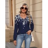 Zeagoo Womens Long Sleeve Tops V Neck Pleated Shirts Dressy Casual Blouses Fall Fashion Tunic Clothes 2026 T-Shirts(Navy Floral)