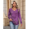 Zeagoo Womens Long Sleeve Tops V Neck Pleated Shirts Dressy Casual Blouses Fall Fashion Tunic Clothes 2026 T-Shirts(Purple Floral 1)
