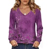 Zeagoo Womens Long Sleeve Tops V Neck Pleated Shirts Dressy Casual Blouses Fall Fashion Tunic Clothes 2026 T-Shirts(Purple Floral 1)