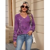 Zeagoo Womens Long Sleeve Tops V Neck Pleated Shirts Dressy Casual Blouses Fall Fashion Tunic Clothes 2026 T-Shirts(Purple Floral 1)