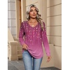 Zeagoo Womens Long Sleeve Tops V Neck Pleated Shirts Dressy Casual Blouses Fall Fashion Tunic Clothes 2026 T-Shirts(Purple Floral 2)