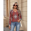 Zeagoo Womens Long Sleeve Tops V Neck Pleated Shirts Dressy Casual Blouses Fall Fashion Tunic Clothes 2026 T-Shirts(Red Floral)