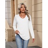 Zeagoo Womens Long Sleeve Tops V Neck Pleated Shirts Dressy Casual Blouses Fall Fashion Tunic Clothes 2026 T-Shirts(White)