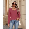 Zeagoo Womens Long Sleeve Tops V Neck Pleated Shirts Dressy Casual Blouses Fall Fashion Tunic Clothes 2026 T-Shirts(Wine Red)