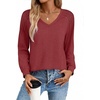 Zeagoo Womens Long Sleeve Tops V Neck Pleated Shirts Dressy Casual Blouses Fall Fashion Tunic Clothes 2026 T-Shirts(Wine Red)