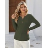 Zeagoo Women’s Long Sleeve Waffle Knit Shirts Dressy Casual Loose Button Up V Neck Tops 2026 Fall Basic Tee Blouse(Army Green)