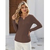Zeagoo Women’s Long Sleeve Waffle Knit Shirts Dressy Casual Loose Button Up V Neck Tops 2026 Fall Basic Tee Blouse(Brown)