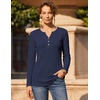 Zeagoo Women’s Long Sleeve Waffle Knit Shirts Dressy Casual Loose Button Up V Neck Tops 2026 Fall Basic Tee Blouse(Dark Blue)