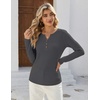 Zeagoo Women’s Long Sleeve Waffle Knit Shirts Dressy Casual Loose Button Up V Neck Tops 2026 Fall Basic Tee Blouse(Dark Grey)
