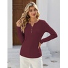 Zeagoo Women’s Long Sleeve Waffle Knit Shirts Dressy Casual Loose Button Up V Neck Tops 2026 Fall Basic Tee Blouse(Dark Red)