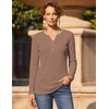 Zeagoo Women’s Long Sleeve Waffle Knit Shirts Dressy Casual Loose Button Up V Neck Tops 2026 Fall Basic Tee Blouse(Light Brown)