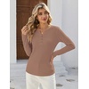Zeagoo Women’s Long Sleeve Waffle Knit Shirts Dressy Casual Loose Button Up V Neck Tops 2026 Fall Basic Tee Blouse(Light Brown)