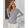 Zeagoo Women’s Long Sleeve Waffle Knit Shirts Dressy Casual Loose Button Up V Neck Tops 2026 Fall Basic Tee Blouse(Light Grey)