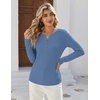 Zeagoo Women’s Long Sleeve Waffle Knit Shirts Dressy Casual Loose Button Up V Neck Tops 2026 Fall Basic Tee Blouse(Navy Blue)
