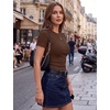 Zeagoo Women’s Ribbed Short Sleeve Tops Crewneck Stretch Basic Tshirt S-2XL(Brown)