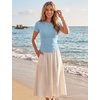 Zeagoo Women’s Ribbed Short Sleeve Tops Crewneck Stretch Basic Tshirt S-2XL(Light Blue)