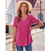 Zeagoo Womens Summer Tops 2026 Puff Short Sleeve Shirts V Neck Tunic blouse(A-hot Pink)