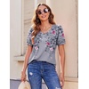Zeagoo Womens Summer Tops 2026 Puff Short Sleeve Shirts V Neck Tunic blouse(Floral Grey Hf36)