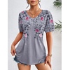 Zeagoo Womens Summer Tops 2026 Puff Short Sleeve Shirts V Neck Tunic blouse(Floral Grey Hf36)
