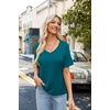 Zeagoo Womens Summer Tops Short Sleeve Work Casual Shirts Trendy V Neck Tee(Blue Green)