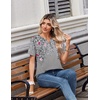 Zeagoo Womens Summer Tops V Neck Short Sleeve Shirts Dressy Casual Blouse(Grey Floral)
