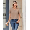 Zeagoo Womens Summer Tops V Neck Short Sleeve Shirts Dressy Casual Blouse(Khaki)