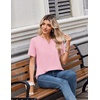 Zeagoo Womens Summer Tops V Neck Short Sleeve Shirts Dressy Casual Blouse(Pink)