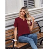 Zeagoo Womens Summer Tops V Neck Short Sleeve Shirts Dressy Casual Blouse(Wine Red)