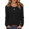 Zeagoo Womens Tops 2025 Long Sleeve Shirts for Fall Round Neck Blouses Floral Tunic Tops with Buttons Decor(Black)