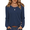 Zeagoo Womens Tops 2025 Long Sleeve Shirts for Fall Round Neck Blouses Floral Tunic Tops with Buttons Decor(Blue)