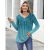 Zeagoo Womens Tops Long Sleeve Shirts Boho Tops for Women 2026 Fall Blouses Ladies Sweatshirts Spring Fashion Clothing(Blue Green Leaf)