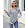 Zeagoo Womens Tops Long Sleeve Shirts Boho Tops for Women 2026 Fall Blouses Ladies Sweatshirts Spring Fashion Clothing(Grey Print)