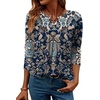 Zeagoo Womens Tops Long Sleeve Shirts Boho Tops for Women 2026 Fall Blouses Ladies Sweatshirts Spring Fashion Clothing(Navy Blue Ethnic)