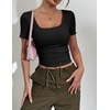 Zeagoo Womens Tops Short Sleeve Rib Knit Basic Tee Scoop Neck Fitted Shirt(1-black)