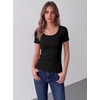 Zeagoo Womens Tops Short Sleeve Rib Knit Basic Tee Scoop Neck Fitted Shirt(1-black)