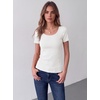 Zeagoo Womens Tops Short Sleeve Rib Knit Basic Tee Scoop Neck Fitted Shirt(1-white)