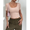 Zeagoo Womens Tops Short Sleeve Rib Knit Basic Tee Scoop Neck Fitted Shirt(Apricot)