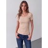 Zeagoo Womens Tops Short Sleeve Rib Knit Basic Tee Scoop Neck Fitted Shirt(Apricot)