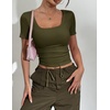 Zeagoo Womens Tops Short Sleeve Rib Knit Basic Tee Scoop Neck Fitted Shirt(Army Green)