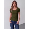 Zeagoo Womens Tops Short Sleeve Rib Knit Basic Tee Scoop Neck Fitted Shirt(Army Green)