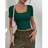 Zeagoo Womens Tops Short Sleeve Rib Knit Basic Tee Scoop Neck Fitted Shirt(Dark Green)
